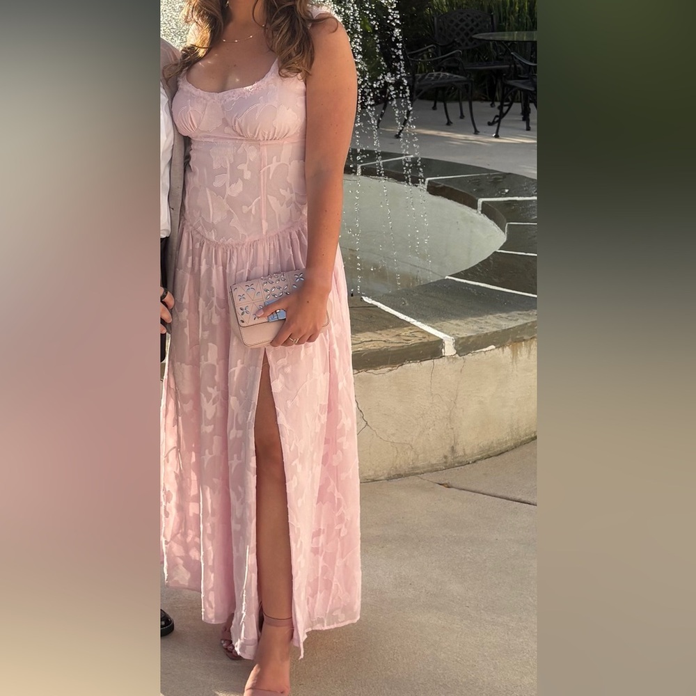 Blush Pink Floral Lace Maxi Dress